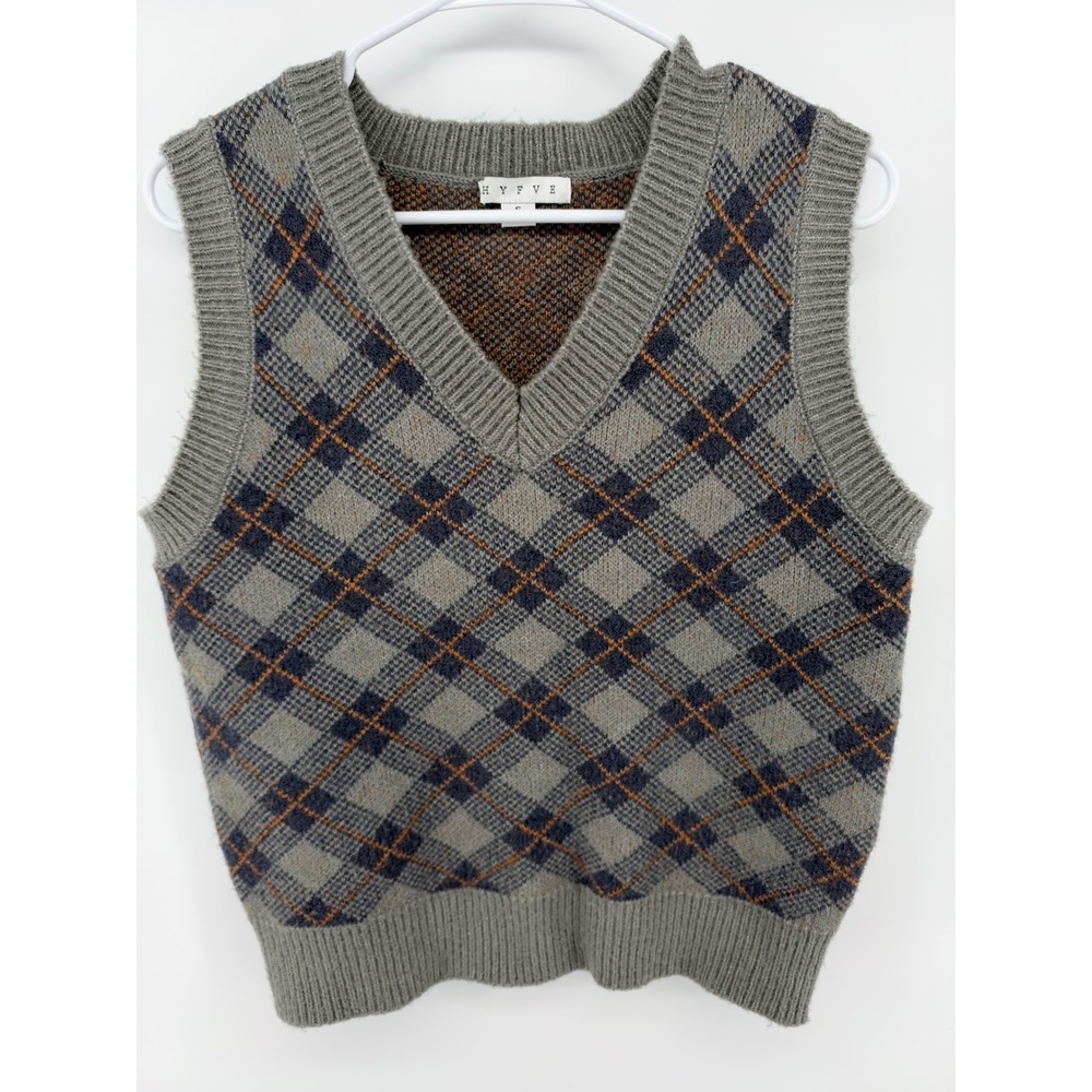 HYFVE Women S Argyle Knit Sweater Vest Grey Navy Academia Collegiate Preppy
